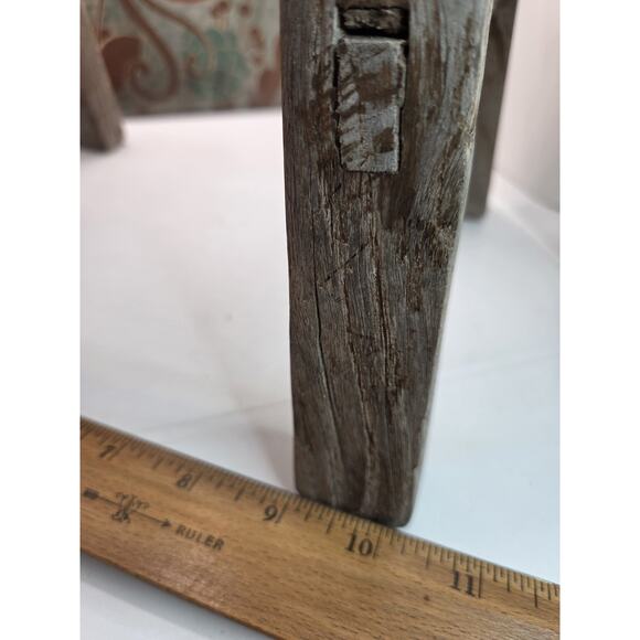 Vintage Chinese Elm Wood Worker Stool 11 X 10 X 4.5 Inch Rustic Sturdy - Picture 6 of 10